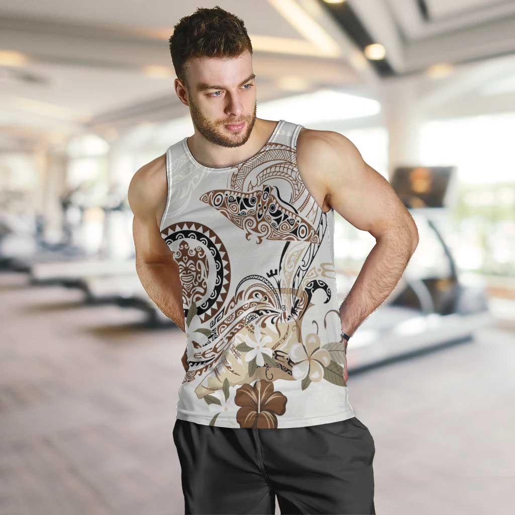 Polynesian Manta Ray Men Tank Top Beige Floral Turtle Tattoo - Polynesian Pride