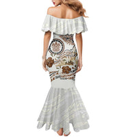 Polynesian Manta Ray Mermaid Dress Beige Floral Turtle Tattoo - Polynesian Pride