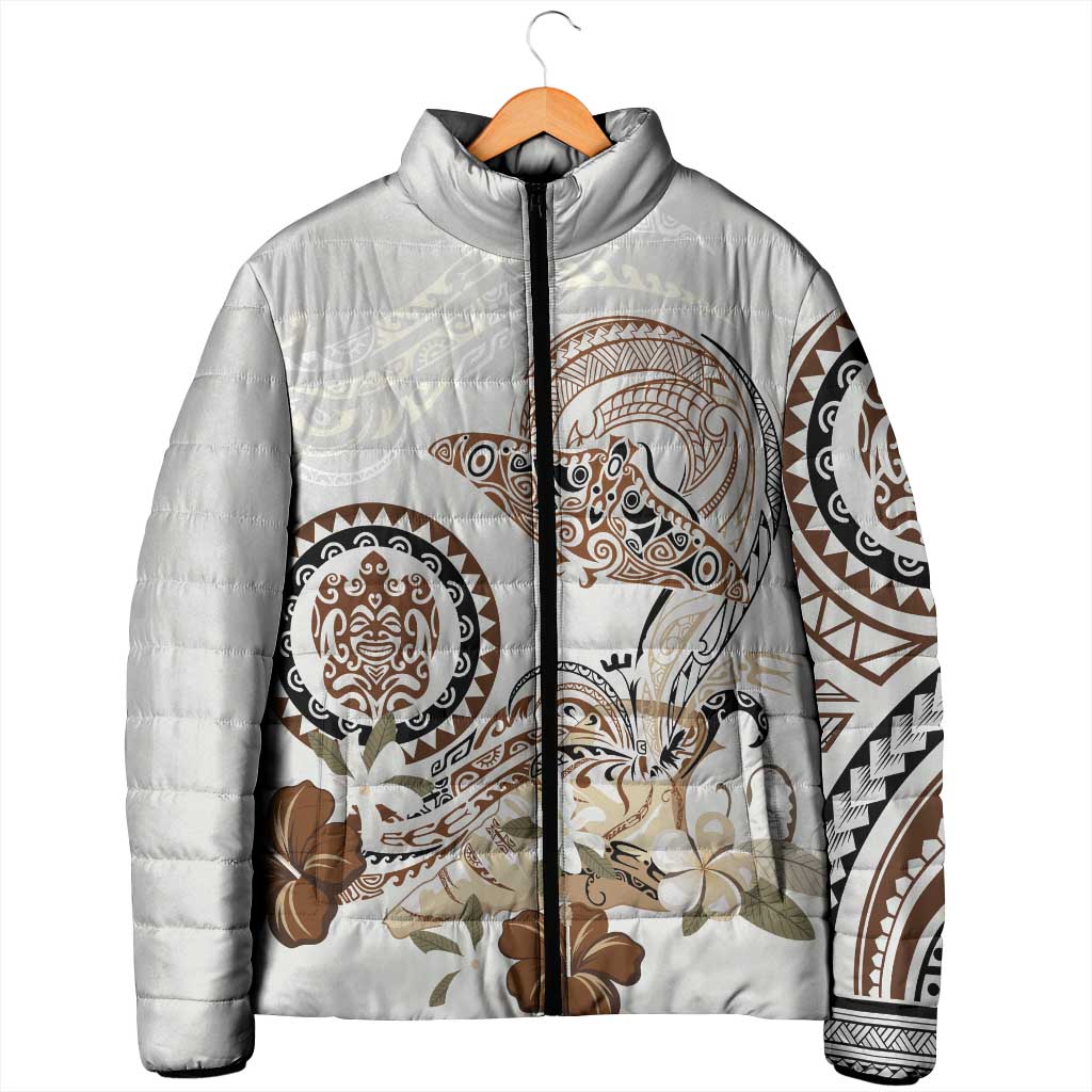 Polynesian Manta Ray Padded Jacket Beige Floral Turtle Tattoo LT9 - Polynesian Pride
