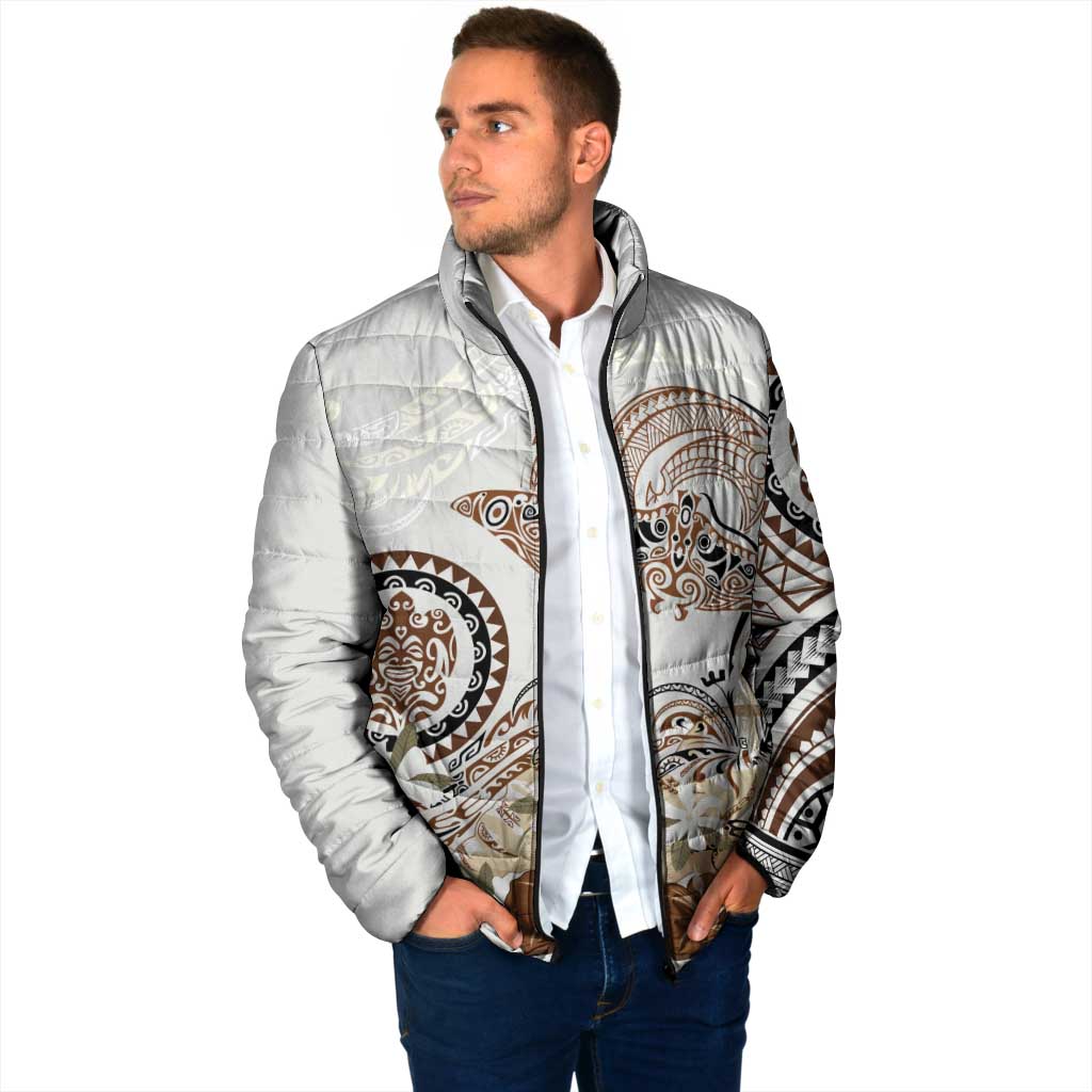 Polynesian Manta Ray Padded Jacket Beige Floral Turtle Tattoo LT9 - Polynesian Pride
