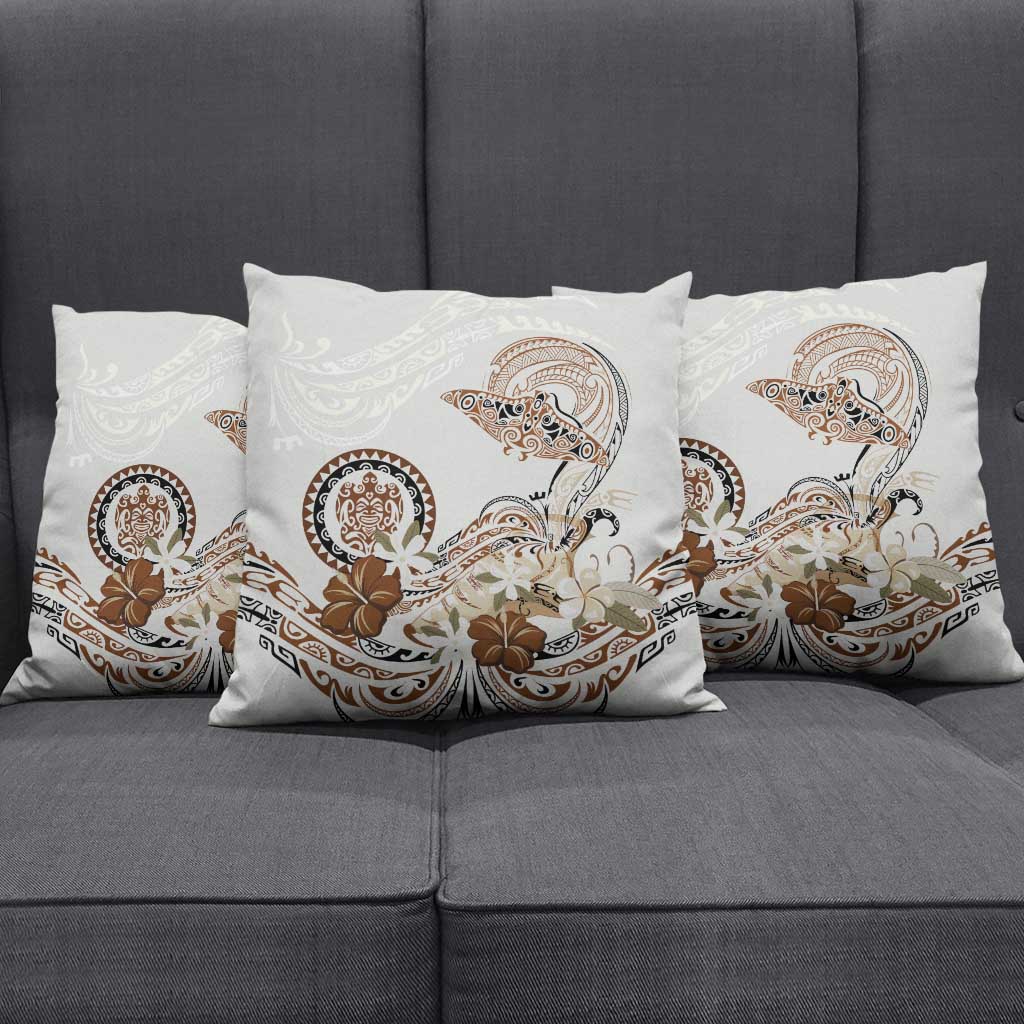 Polynesian Manta Ray Pillow Cover Beige Floral Turtle Tattoo - Polynesian Pride