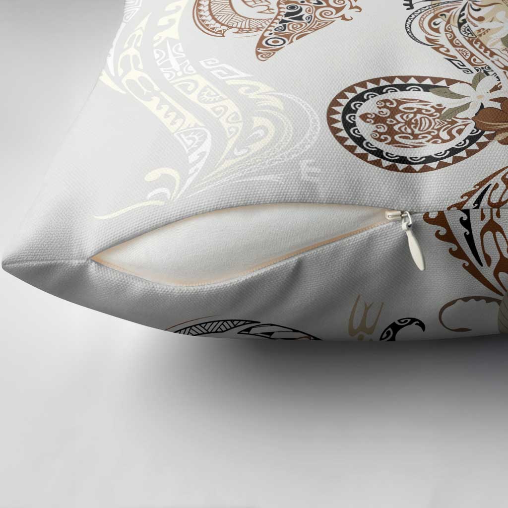 Polynesian Manta Ray Pillow Cover Beige Floral Turtle Tattoo - Polynesian Pride