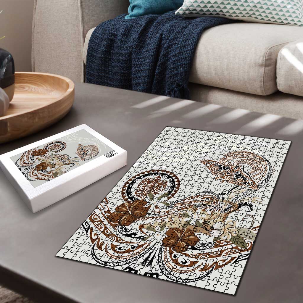 Polynesian Manta Ray Puzzle Beige Floral Turtle Tattoo LT9 - Polynesian Pride