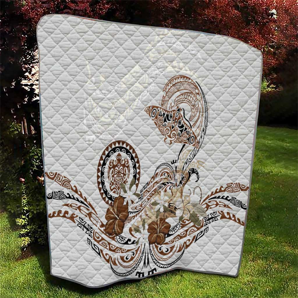 Polynesian Manta Ray Quilt Beige Floral Turtle Tattoo - Polynesian Pride