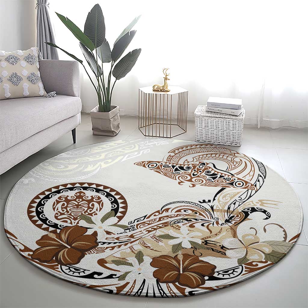 Polynesian Manta Ray Round Carpet Beige Floral Turtle Tattoo - Polynesian Pride