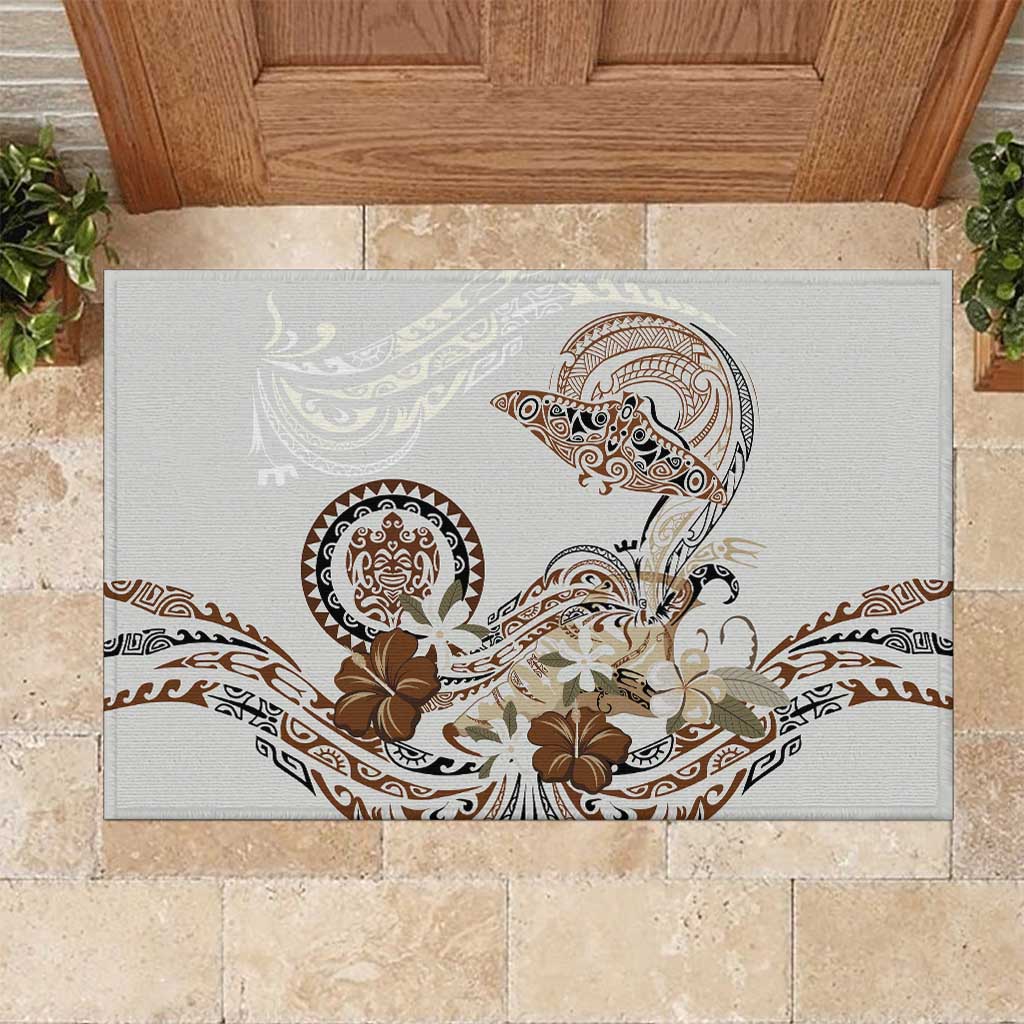 Polynesian Manta Ray Rubber Doormat Beige Floral Turtle Tattoo LT9 Beige - Polynesian Pride