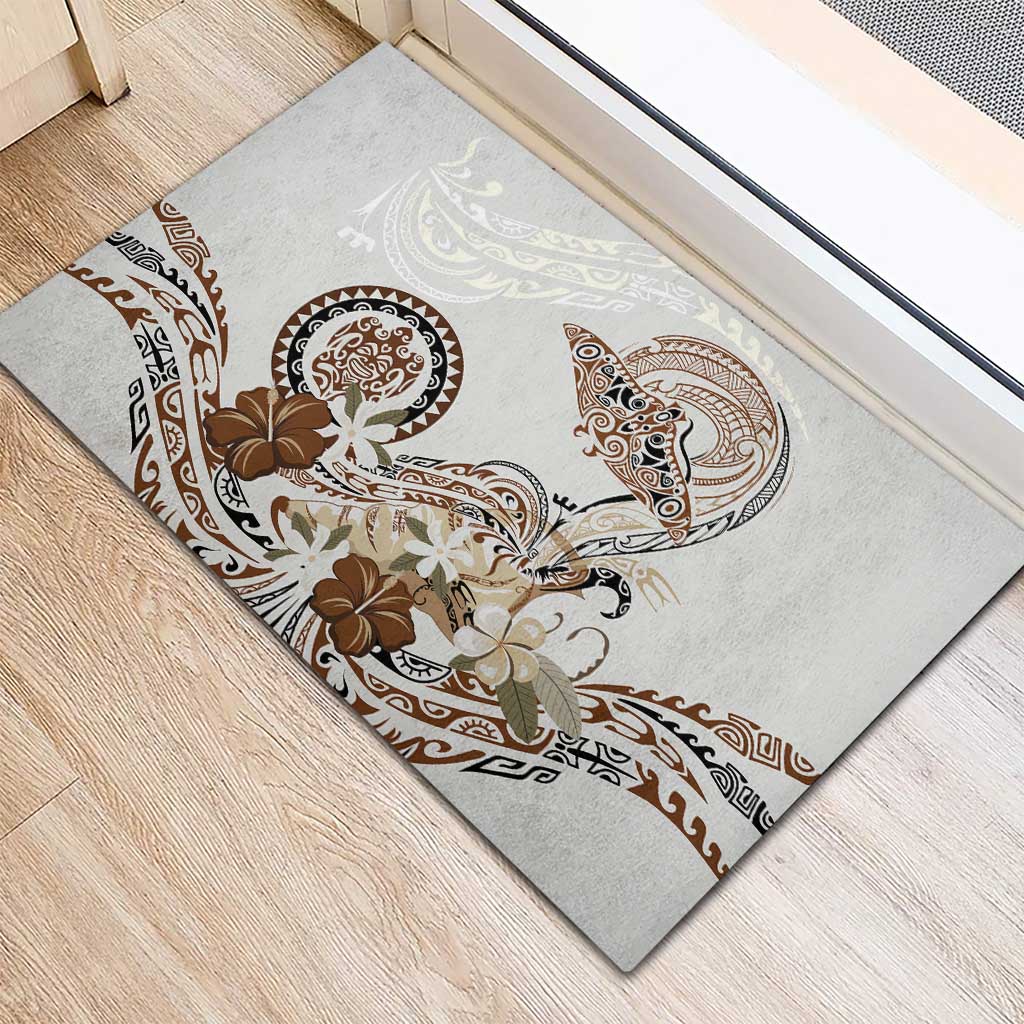 Polynesian Manta Ray Rubber Doormat Beige Floral Turtle Tattoo LT9 - Polynesian Pride
