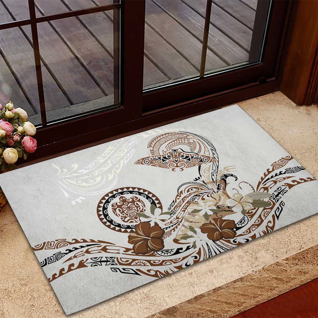 Polynesian Manta Ray Rubber Doormat Beige Floral Turtle Tattoo LT9 - Polynesian Pride