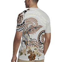 Polynesian Manta Ray Rugby Jersey Beige Floral Turtle Tattoo LT9 - Polynesian Pride
