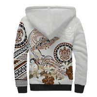 Polynesian Manta Ray Sherpa Hoodie Beige Floral Turtle Tattoo LT9 - Polynesian Pride