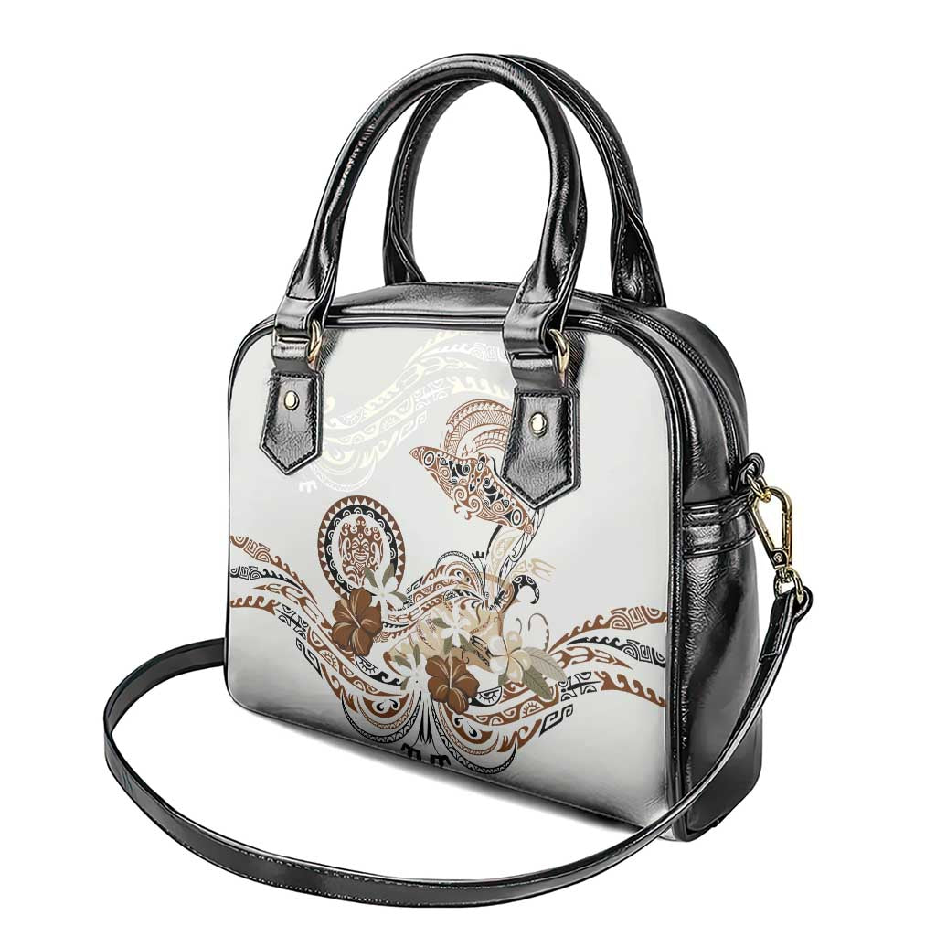 Polynesian Manta Ray Shoulder Handbag Beige Floral Turtle Tattoo - Polynesian Pride