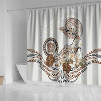 Polynesian Manta Ray Shower Curtain Beige Floral Turtle Tattoo - Polynesian Pride