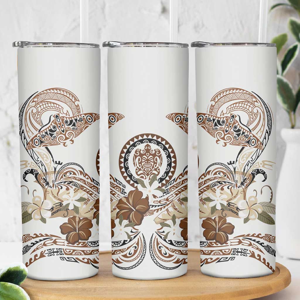 Polynesian Manta Ray Skinny Tumbler Beige Floral Turtle Tattoo - Polynesian Pride
