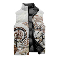 Polynesian Manta Ray Sleeveless Puffer Jacket Beige Floral Turtle Tattoo LT9 - Polynesian Pride