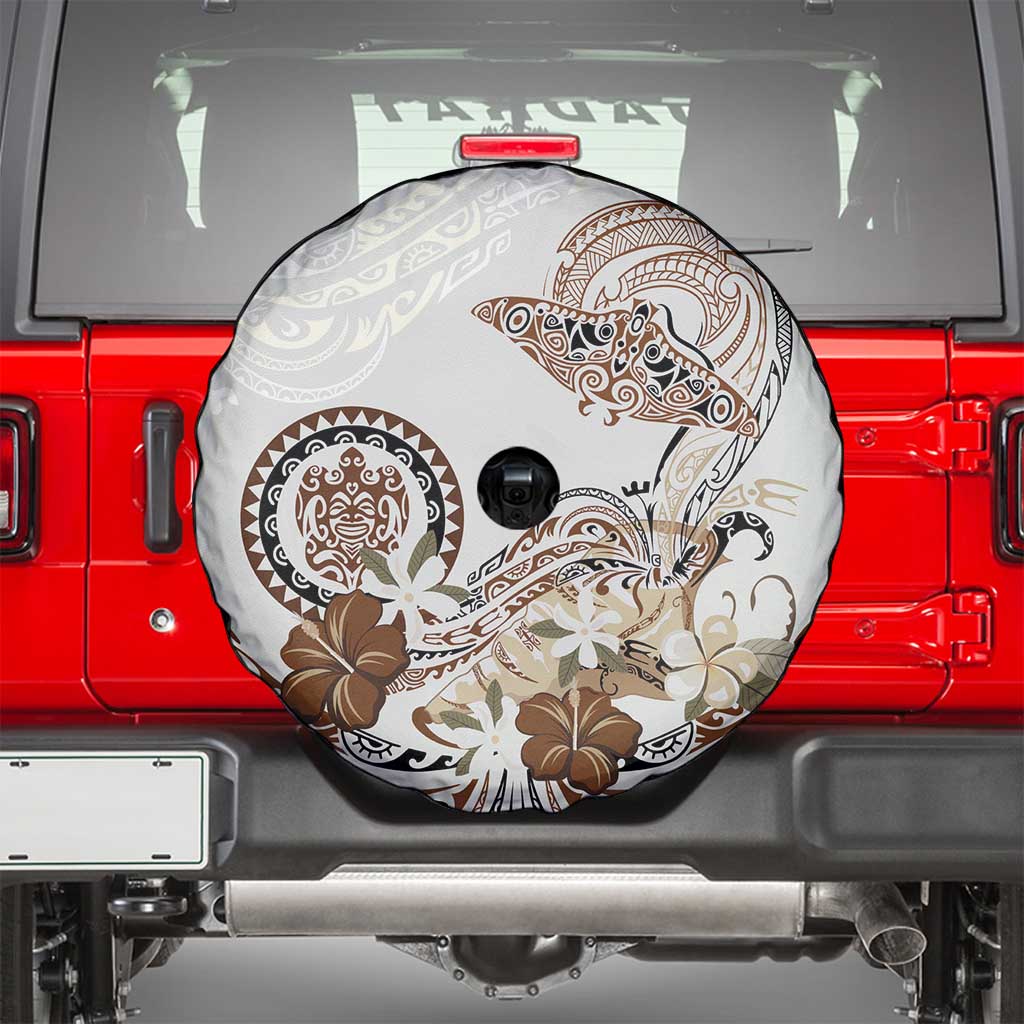 Polynesian Manta Ray Spare Tire Cover Beige Floral Turtle Tattoo - Polynesian Pride