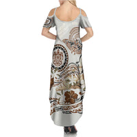 Polynesian Manta Ray Summer Maxi Dress Beige Floral Turtle Tattoo - Polynesian Pride