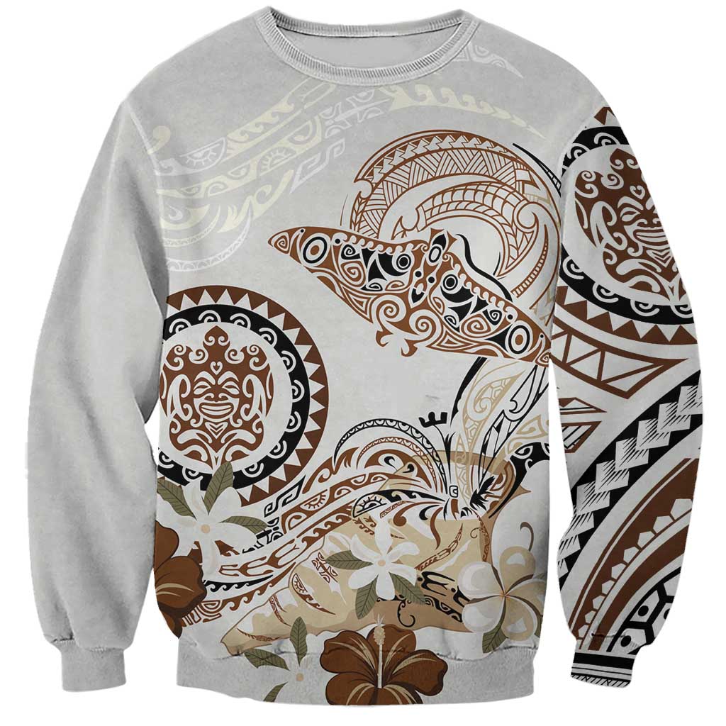 Polynesian Manta Ray Sweatshirt Beige Floral Turtle Tattoo LT9 Unisex Beige - Polynesian Pride