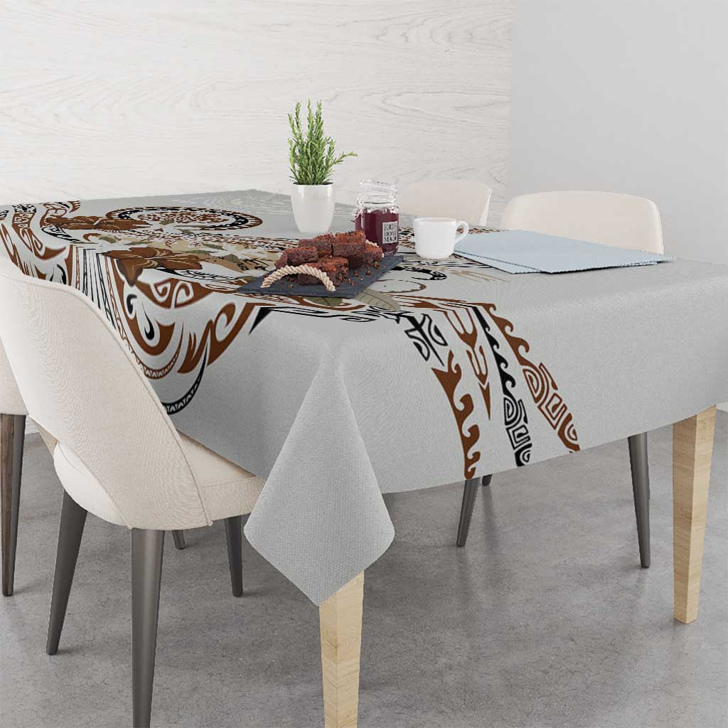 Polynesian Manta Ray Tablecloth Beige Floral Turtle Tattoo LT9 - Polynesian Pride