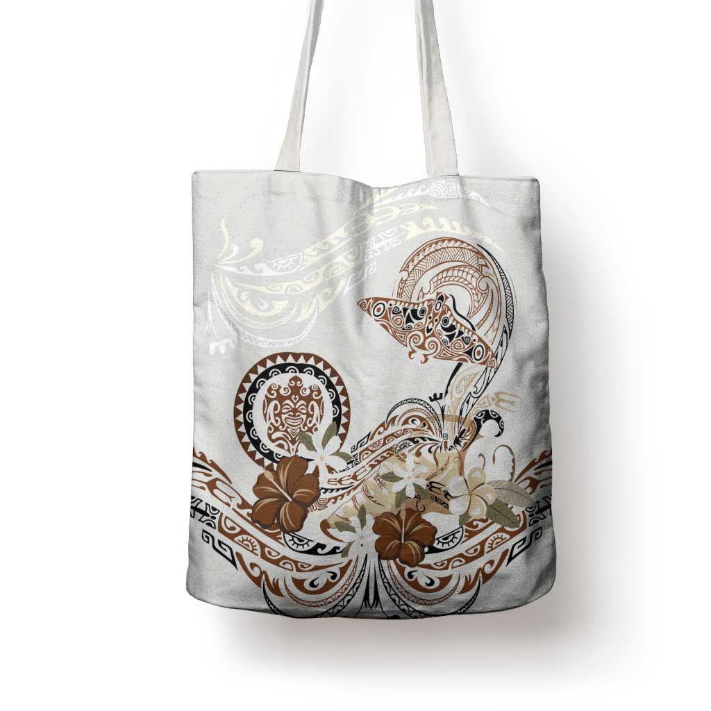 Polynesian Manta Ray Tote Bag Beige Floral Turtle Tattoo - Polynesian Pride