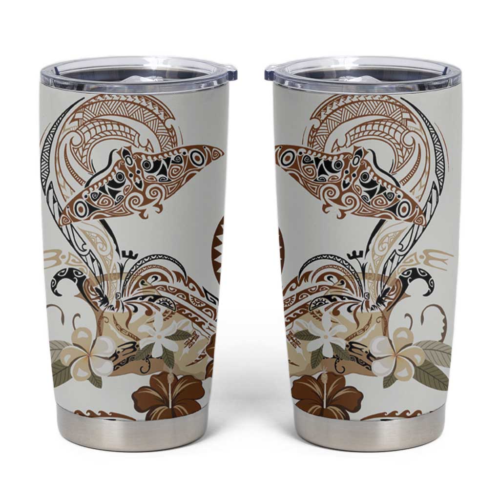 Polynesian Manta Ray Tumbler Cup Beige Floral Turtle Tattoo - Polynesian Pride