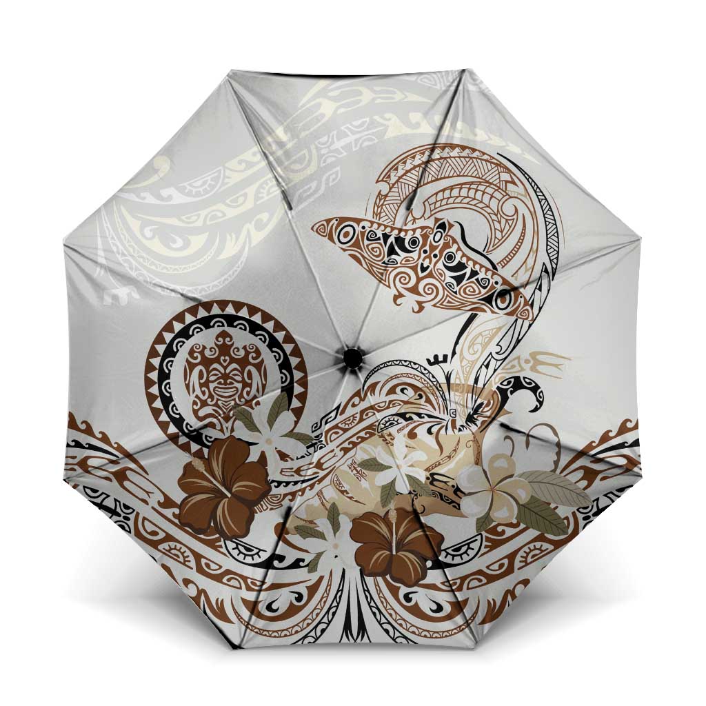Polynesian Manta Ray Umbrella Beige Floral Turtle Tattoo - Polynesian Pride