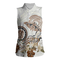 Polynesian Manta Ray Women Sleeveless Polo Shirt Beige Floral Turtle Tattoo LT9 Female Beige - Polynesian Pride