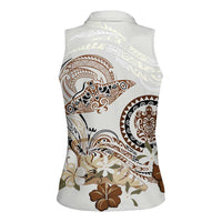 Polynesian Manta Ray Women Sleeveless Polo Shirt Beige Floral Turtle Tattoo LT9 - Polynesian Pride