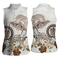 Polynesian Manta Ray Women Sleeveless Polo Shirt Beige Floral Turtle Tattoo LT9 - Polynesian Pride
