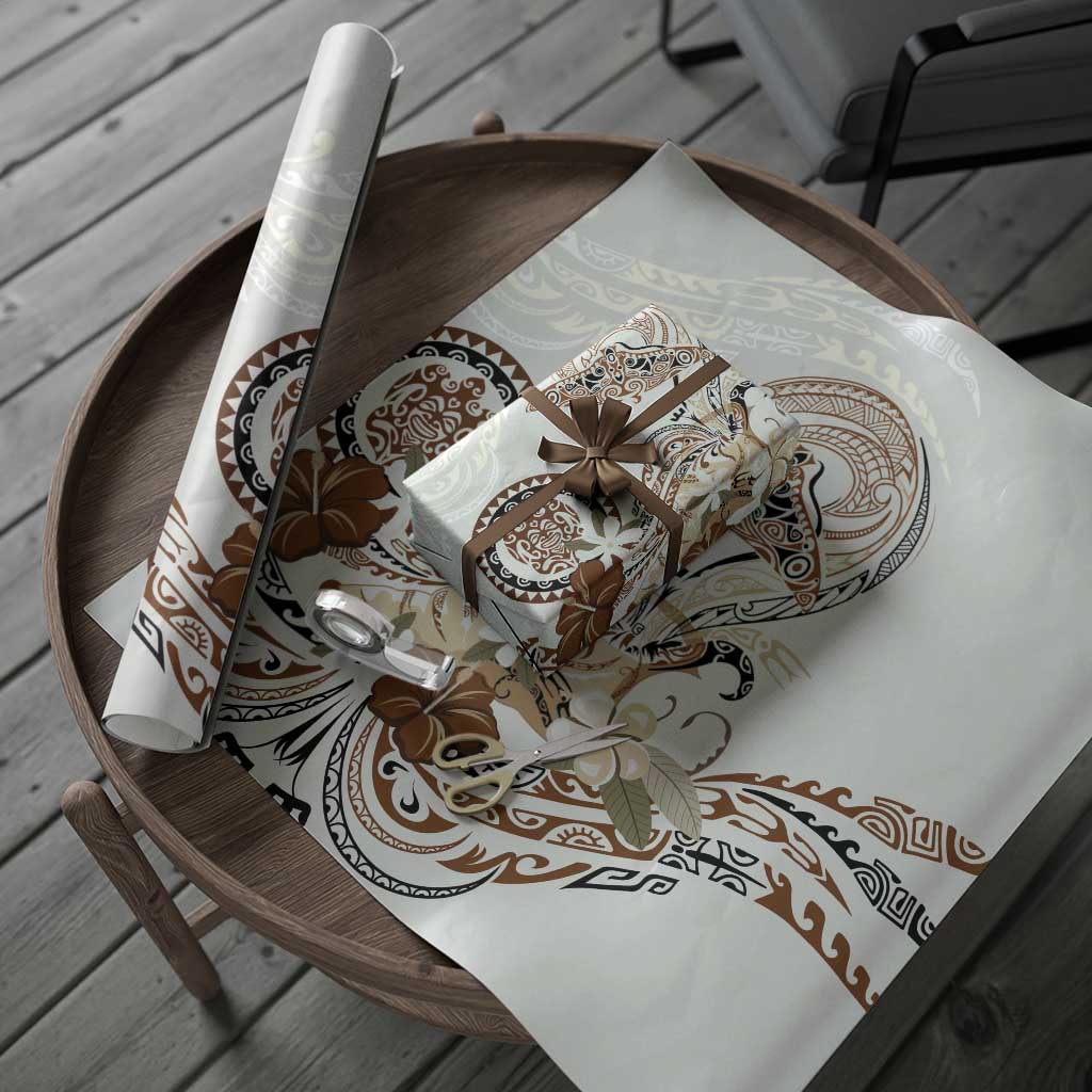 Polynesian Manta Ray Wrapping Paper Beige Floral Turtle Tattoo LT9 - Polynesian Pride