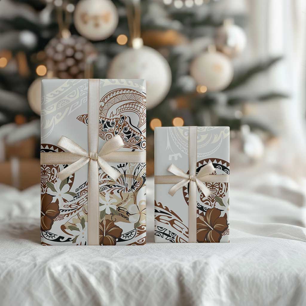 Polynesian Manta Ray Wrapping Paper Beige Floral Turtle Tattoo LT9 - Polynesian Pride