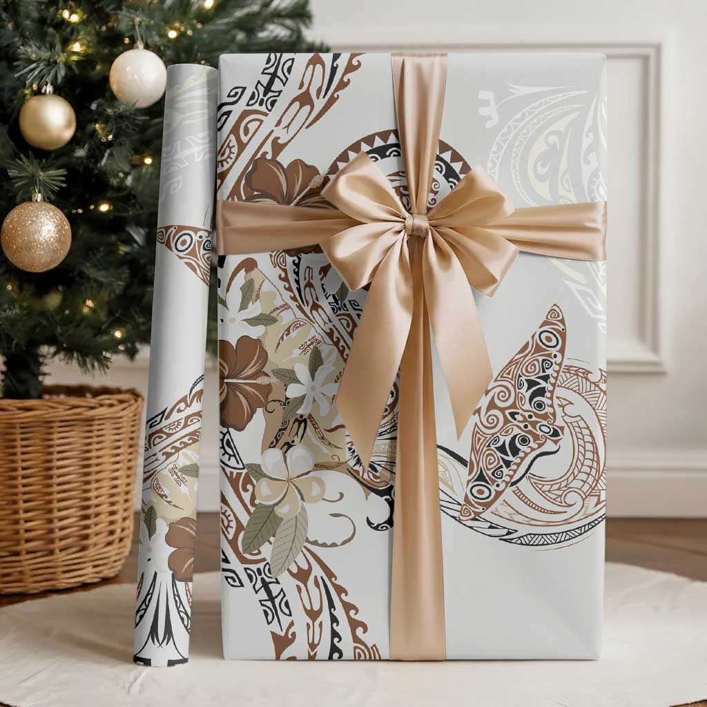 Polynesian Manta Ray Wrapping Paper Beige Floral Turtle Tattoo LT9 - Polynesian Pride