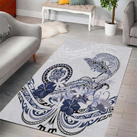 Polynesian Manta Ray Area Rug Blue Floral Turtle Tattoo - Polynesian Pride