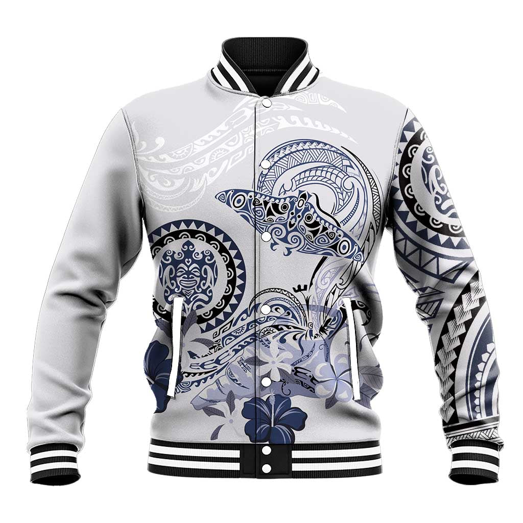 Polynesian Manta Ray Baseball Jacket Blue Floral Turtle Tattoo LT9 Unisex Blue - Polynesian Pride