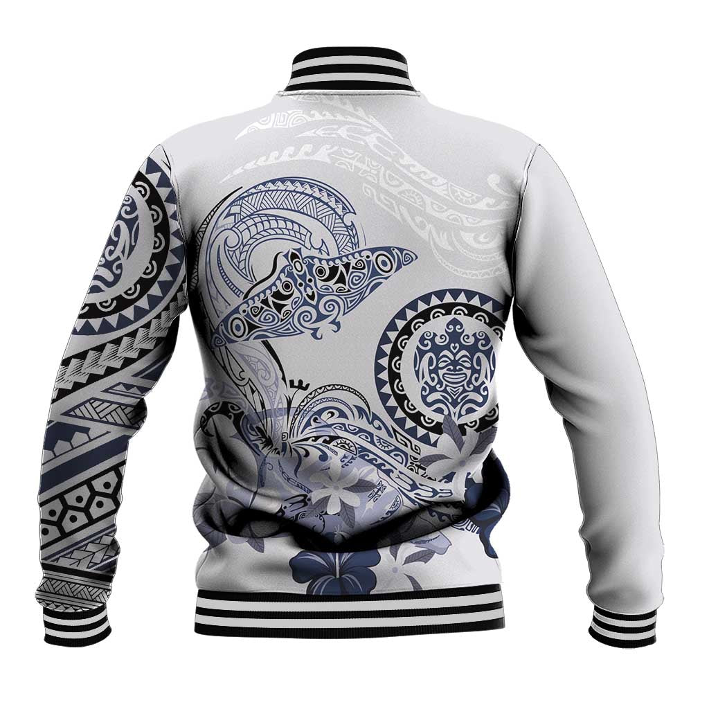 Polynesian Manta Ray Baseball Jacket Blue Floral Turtle Tattoo LT9 - Polynesian Pride
