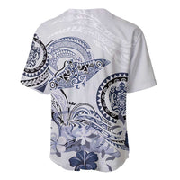 Polynesian Manta Ray Baseball Jersey Blue Floral Turtle Tattoo - Polynesian Pride