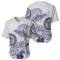 Polynesian Manta Ray Baseball Jersey Blue Floral Turtle Tattoo - Polynesian Pride