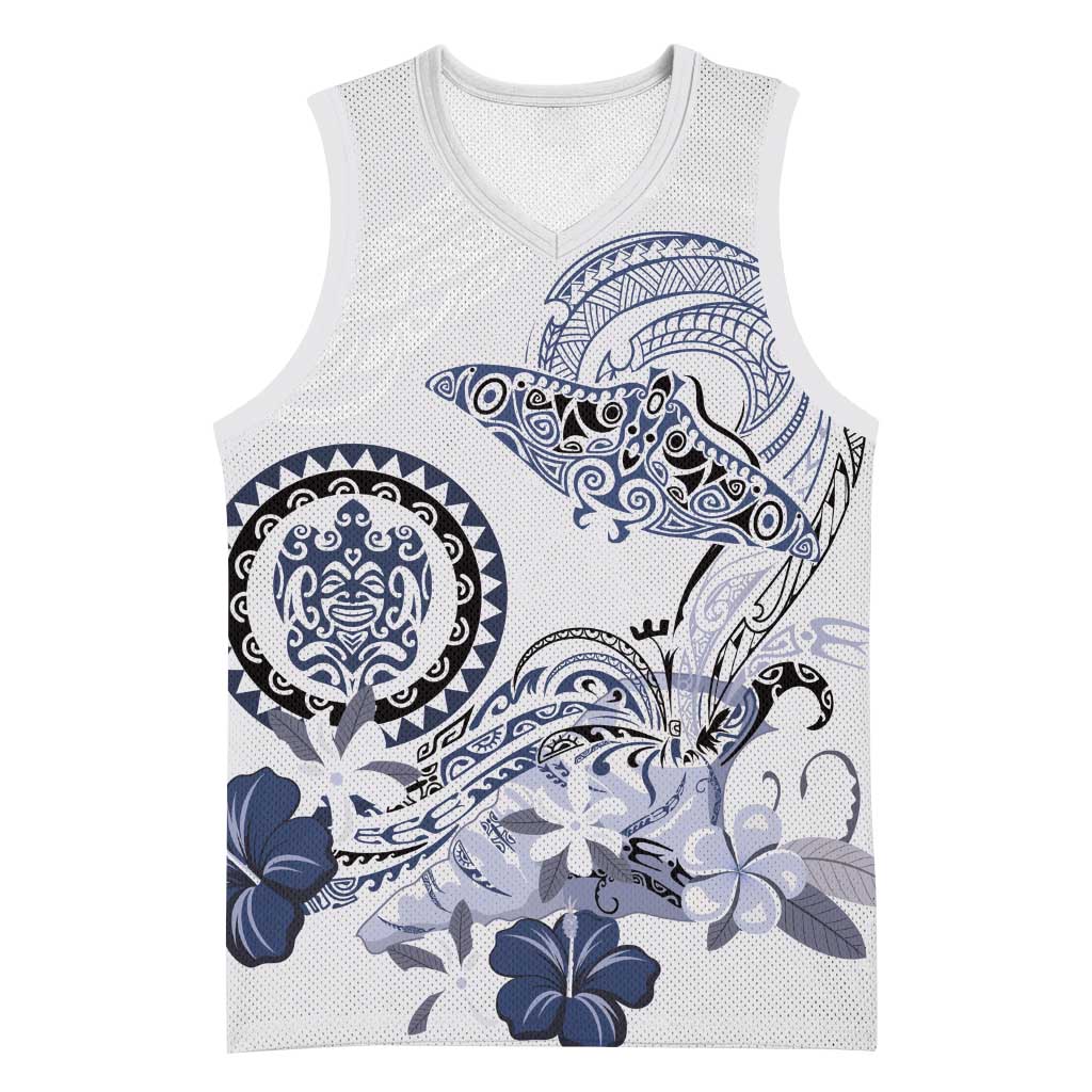 Polynesian Manta Ray Basketball Jersey Blue Floral Turtle Tattoo LT9 Unisex Blue - Polynesian Pride