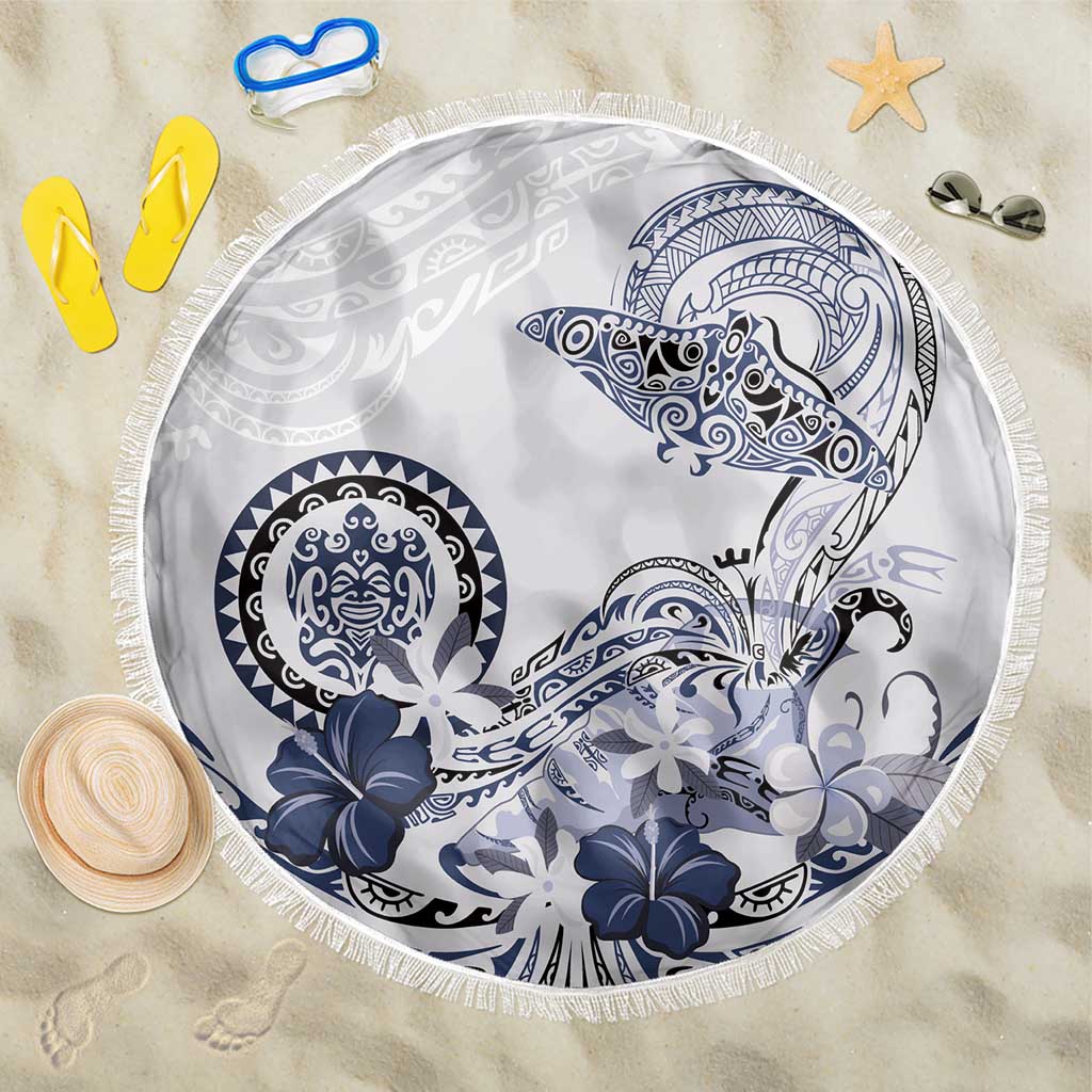 Polynesian Manta Ray Beach Blanket Blue Floral Turtle Tattoo LT9 One Size 150cm Blue - Polynesian Pride