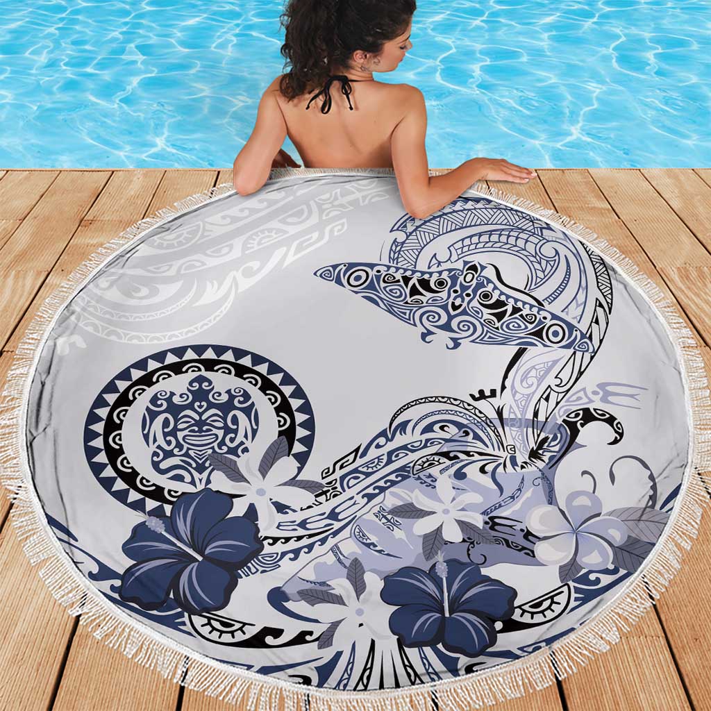 Polynesian Manta Ray Beach Blanket Blue Floral Turtle Tattoo LT9 - Polynesian Pride