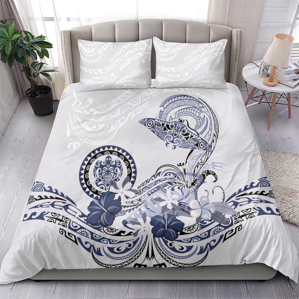 Polynesian Manta Ray Bedding Set Blue Floral Turtle Tattoo - Polynesian Pride