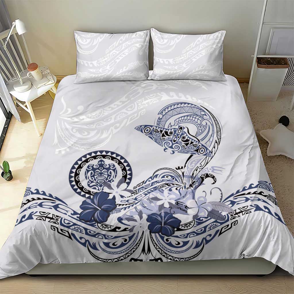 Polynesian Manta Ray Bedding Set Blue Floral Turtle Tattoo - Polynesian Pride