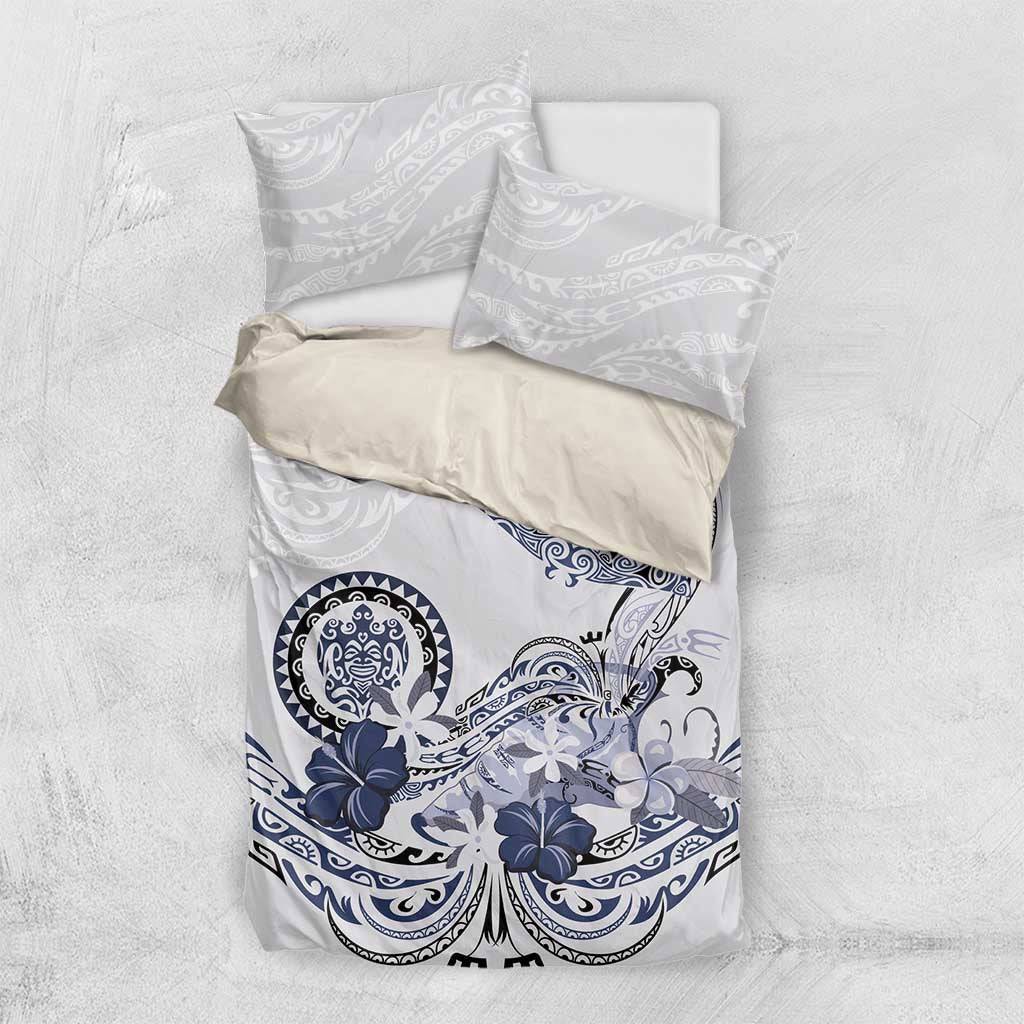 Polynesian Manta Ray Bedding Set Blue Floral Turtle Tattoo - Polynesian Pride