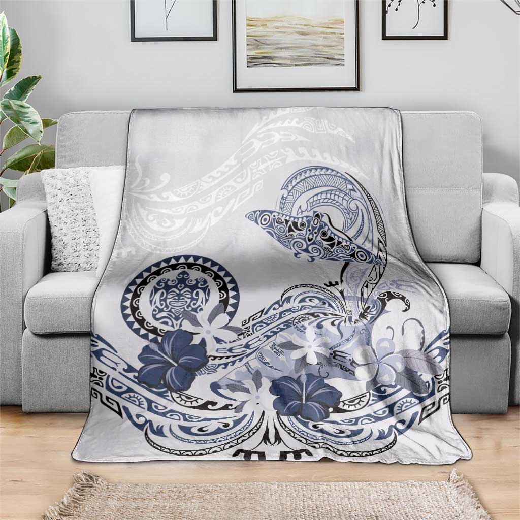 Polynesian Manta Ray Blanket Blue Floral Turtle Tattoo - Polynesian Pride
