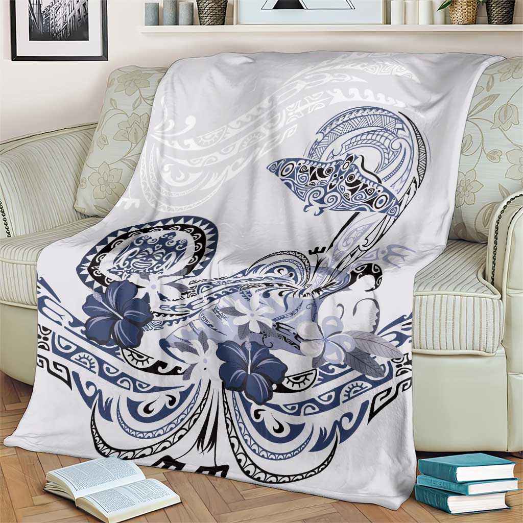 Polynesian Manta Ray Blanket Blue Floral Turtle Tattoo - Polynesian Pride