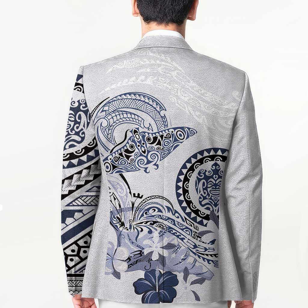 Polynesian Manta Ray Blazer Blue Floral Turtle Tattoo LT9 - Polynesian Pride