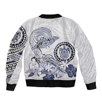 Polynesian Manta Ray Bomber Jacket Blue Floral Turtle Tattoo - Polynesian Pride