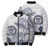 Polynesian Manta Ray Bomber Puffer Jacket Blue Floral Turtle Tattoo LT9 - Polynesian Pride