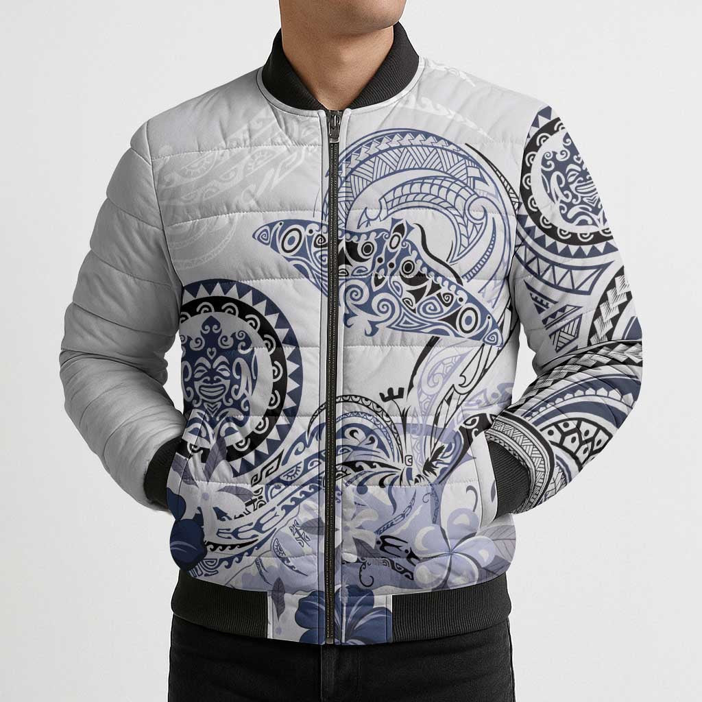 Polynesian Manta Ray Bomber Puffer Jacket Blue Floral Turtle Tattoo LT9 - Polynesian Pride
