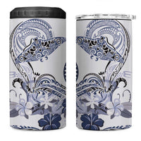 Polynesian Manta Ray 4 in 1 Can Cooler Tumbler Blue Floral Turtle Tattoo LT9 One Size: 16 oz Blue - Polynesian Pride
