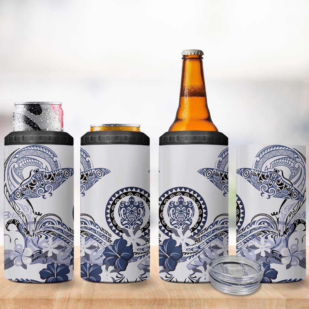 Polynesian Manta Ray 4 in 1 Can Cooler Tumbler Blue Floral Turtle Tattoo LT9 - Polynesian Pride